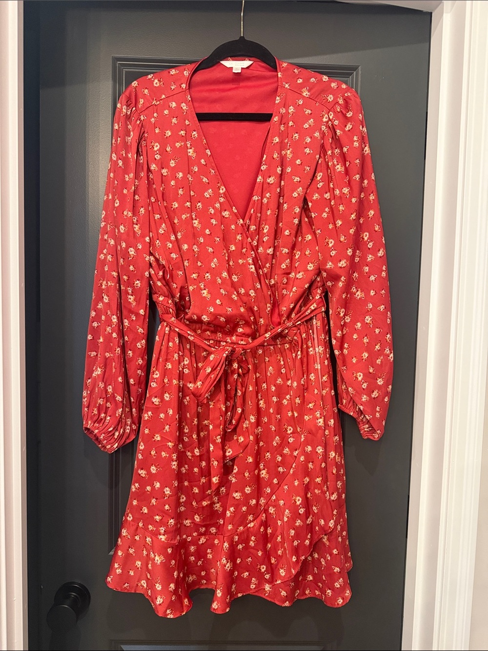 LC Conrad Red Floral Wrap Dress with Tie Waist